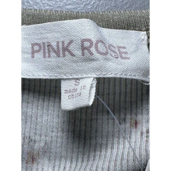 Pink Rose Floral Crop Top, Olive, Green Pink Flowers, Size Small New - Picture 6 of 6
